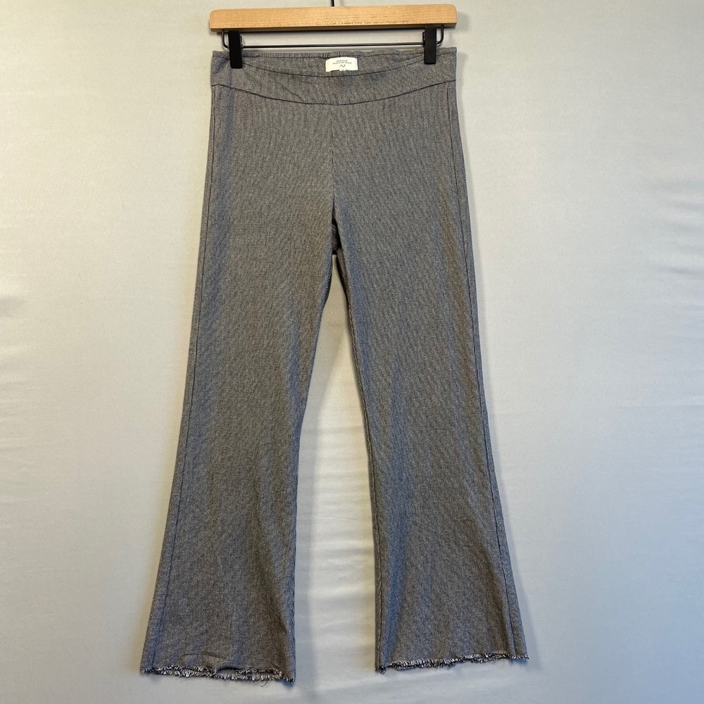 Avenue Montaigne Leo Frayed Crop Pants Flared Women's Size 4 Gray Houndstooth